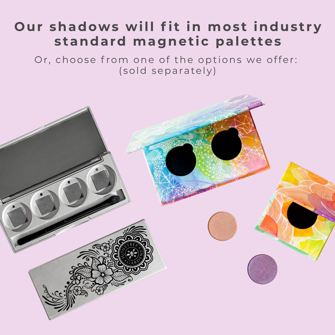 Honeybee Gardens Nirvana refill-pan highlights botanicals-infused mineral color.