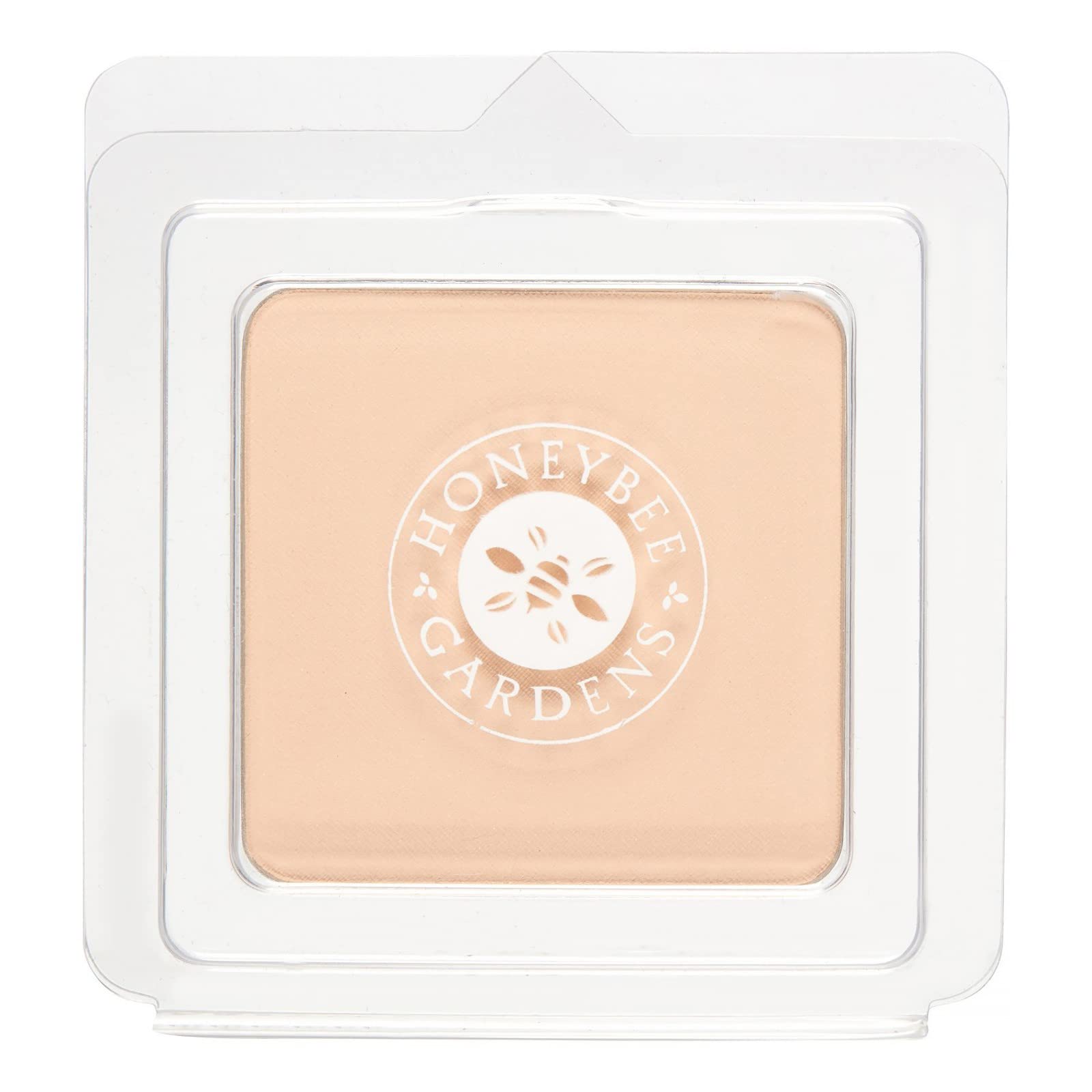 Honeybee Gardens pressed mineral foundation refill bottle closeup showing natural finish