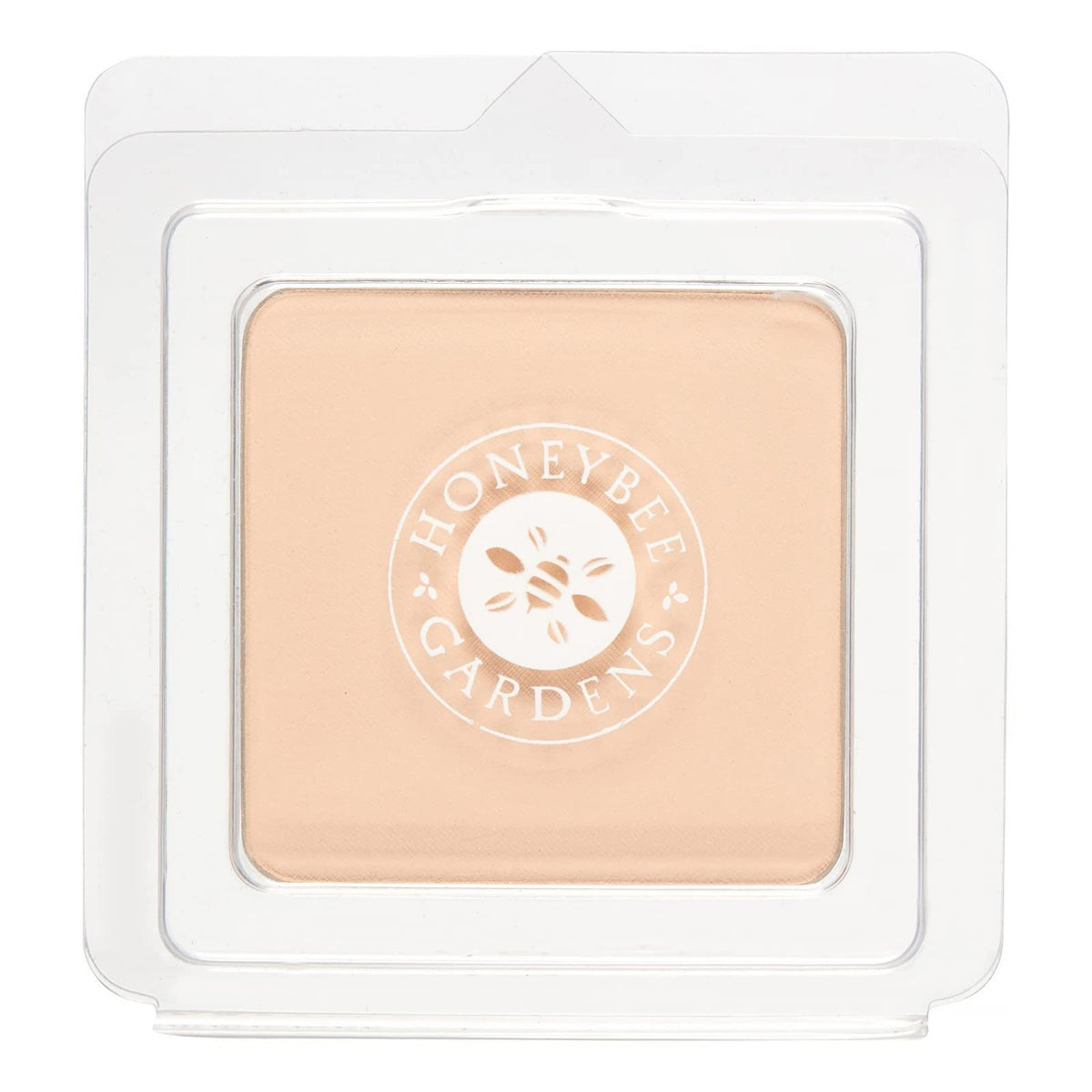 Honeybee Gardens pressed mineral foundation refill bottle closeup showing natural finish