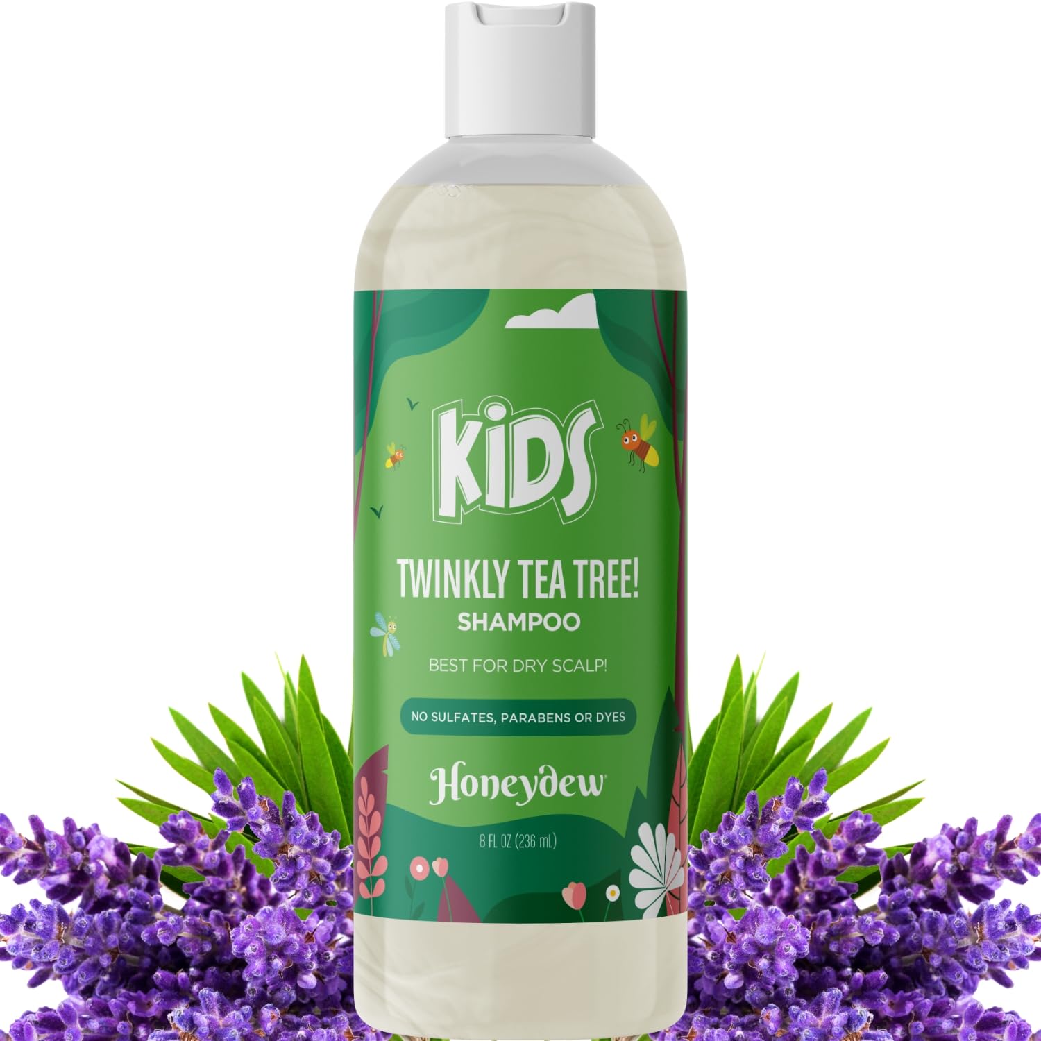 Honeydew cleansing kids shampoo packaging demonstrates gentle dry scalp care for children.