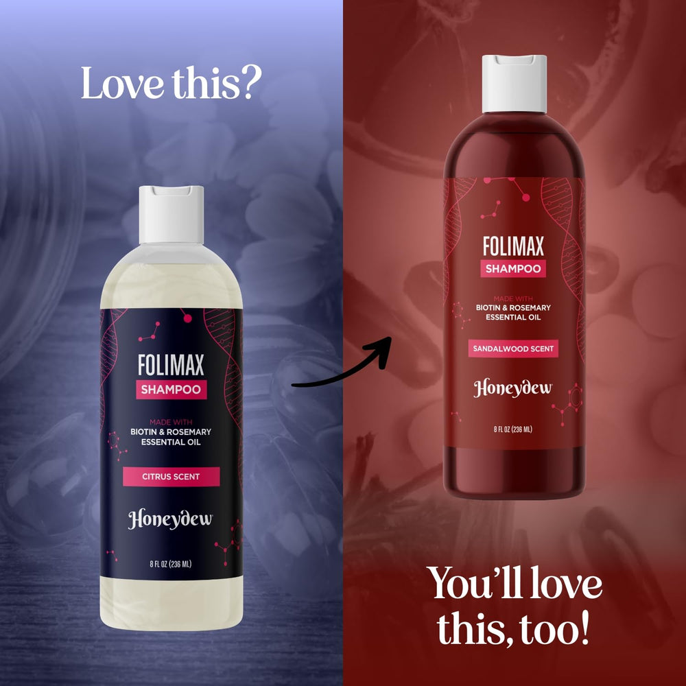 Honeydew Folimax Biotin Shampoo bottle beside lemon slices