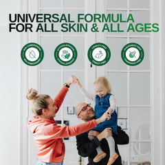 Baby care scene with gentle HOCl spray for sensitive skin.