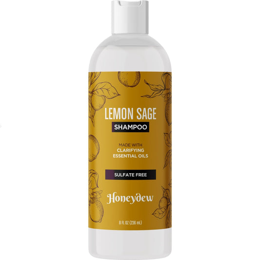 HONEYDEW Lemon Sage Shampoo bottle showing a refreshing, clarifying formula for oily hair