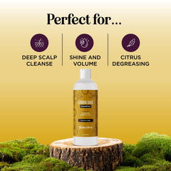 HONEYDEW Lemon Sage Shampoo wet hair shot illustrating deep cleansing for oily roots