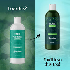 HONEYDEW Tea Tree Mint ingredients panel shows essential oils for scalp care