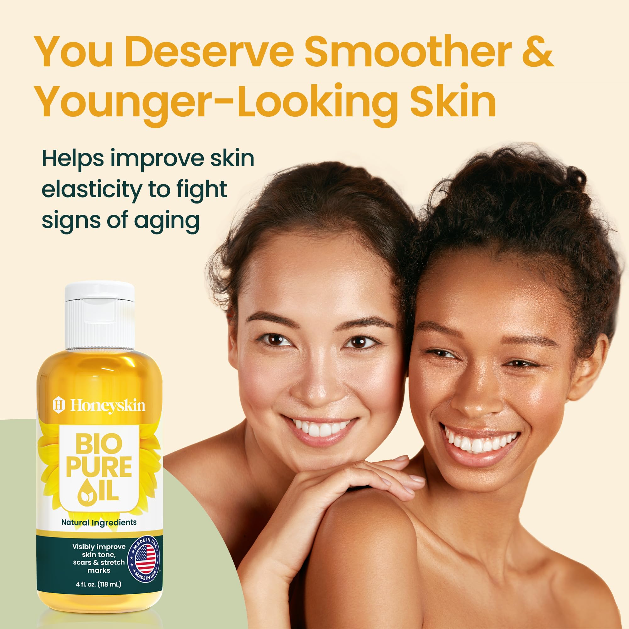 Honeyskin Bio Pure Skincare Oil being poured demonstrates lightweight, non-greasy texture.