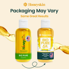 Honeyskin Bio Pure Skincare Oil application on skin shows quick absorption.