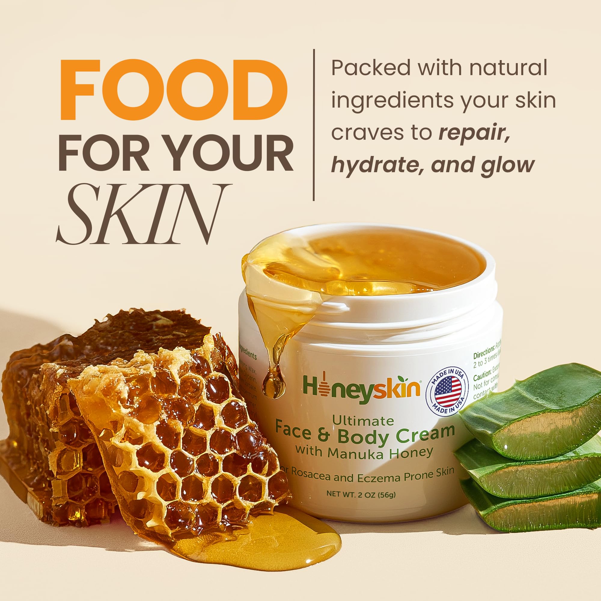 Honeyskin Manuka Honey Face Moisturizer being applied for soothing hydration.