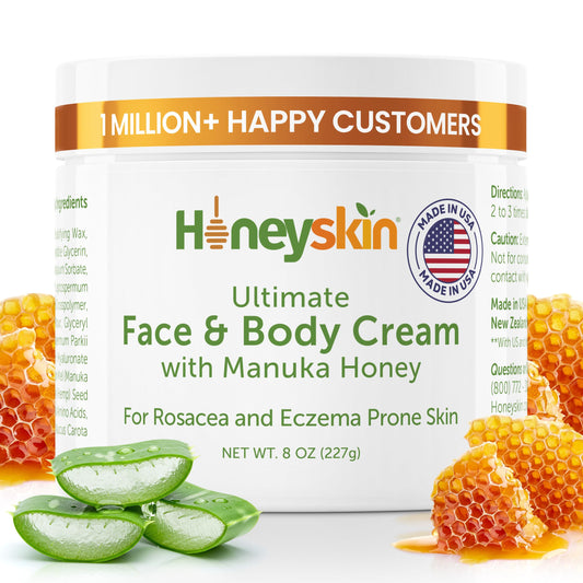 Honeyskin Manuka Honey Face Moisturizer jar; deep hydration for extremely dry skin.