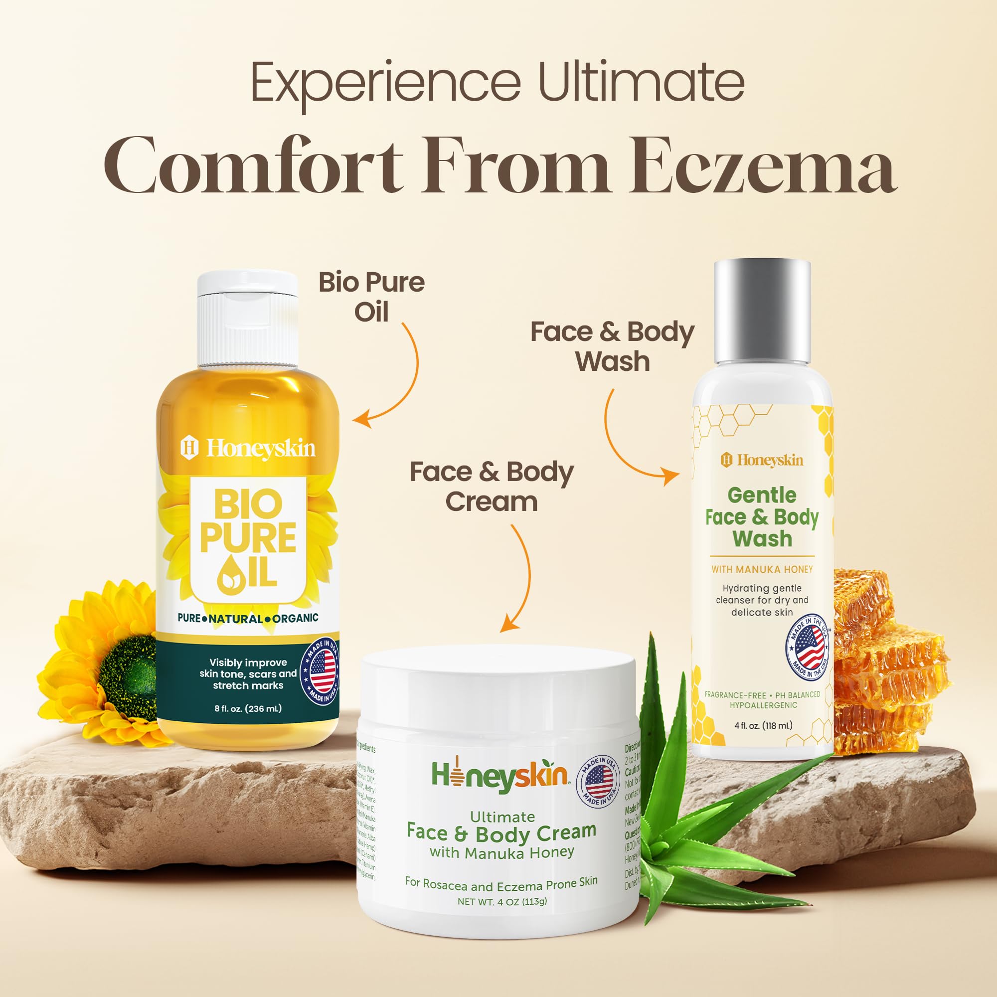 Honeyskin sensitive skin friendly formula designed for daily care.