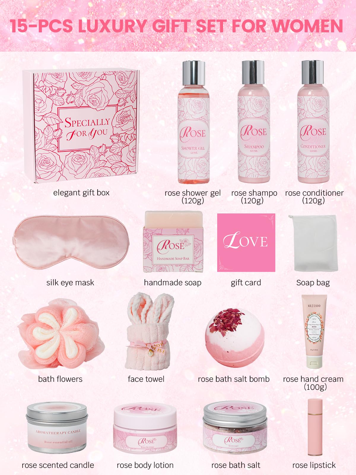 honiitaa Rose shower gel bottle for luxurious at-home cleansing.
