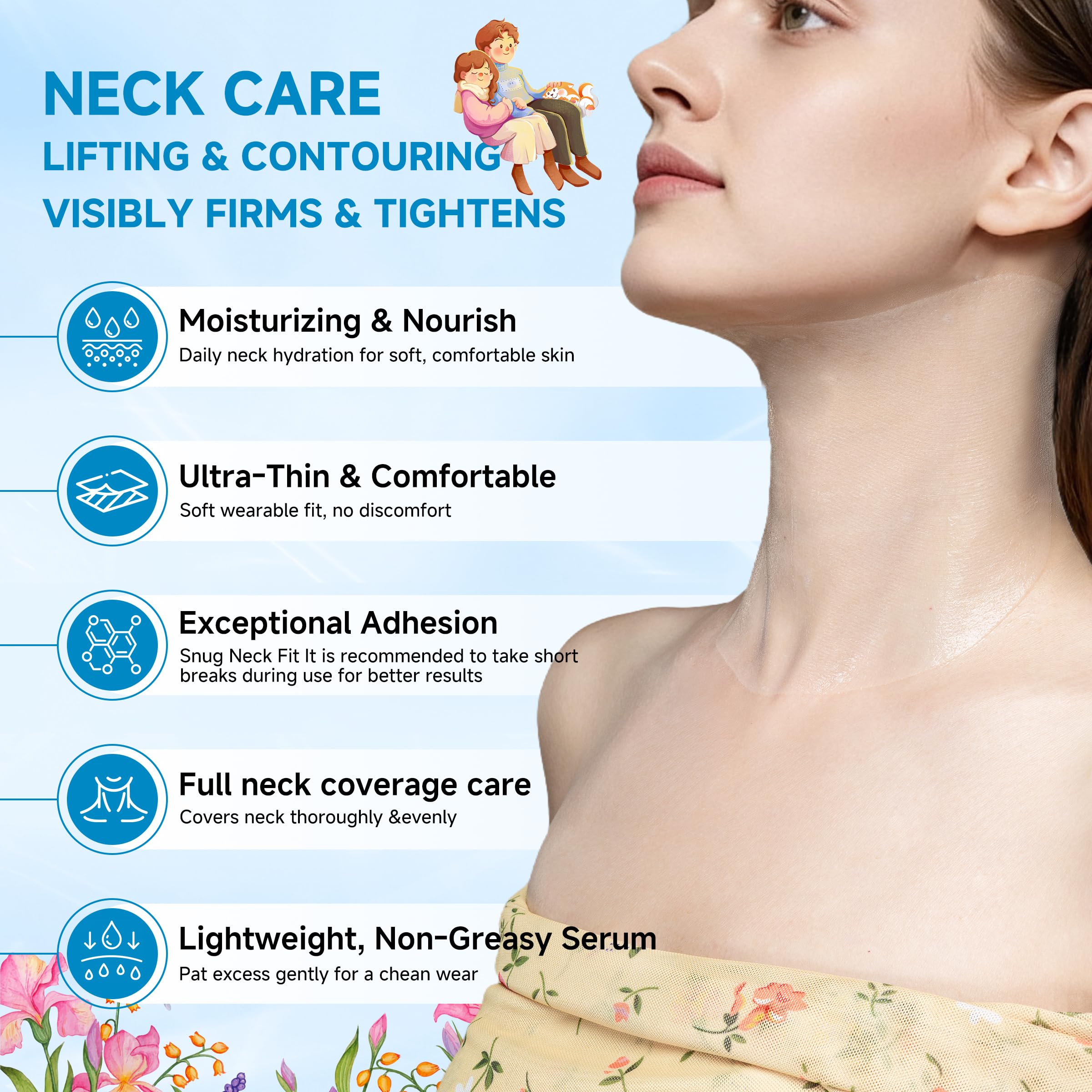 HONLINK hydrolyzed collagen neck mask close-up shows serum infused sheet for nourishment