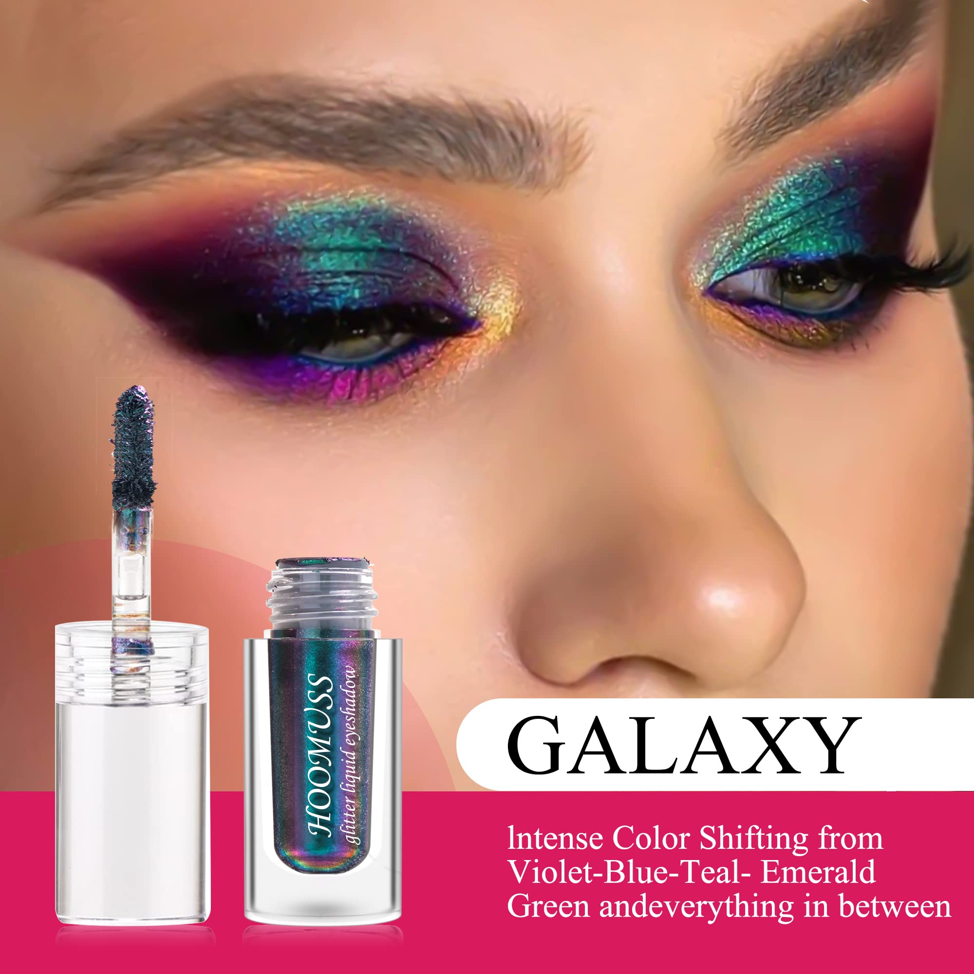 HOOMUSS Glitter Liquid Eyeshadow three-color chameleon set showcased in sleek compact