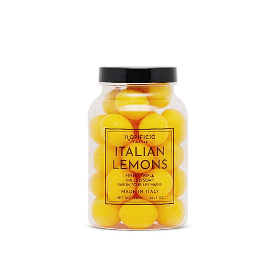 Hopificio Firenze Lemon hand soap jar offers a long-lasting aroma for daily washing.