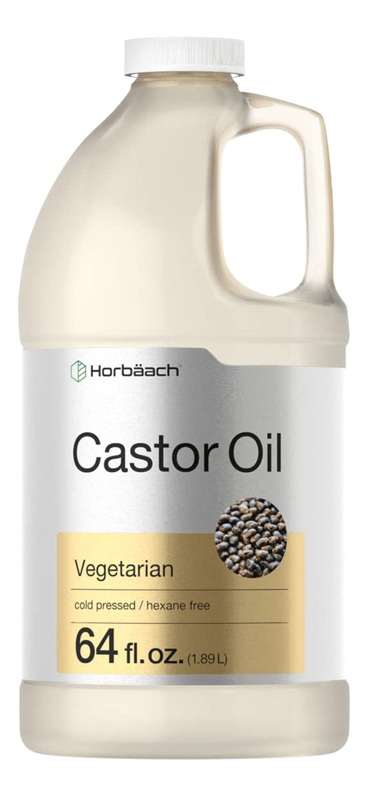 Horbaach 64oz castor oil bottle for hair conditioning and scalp care.