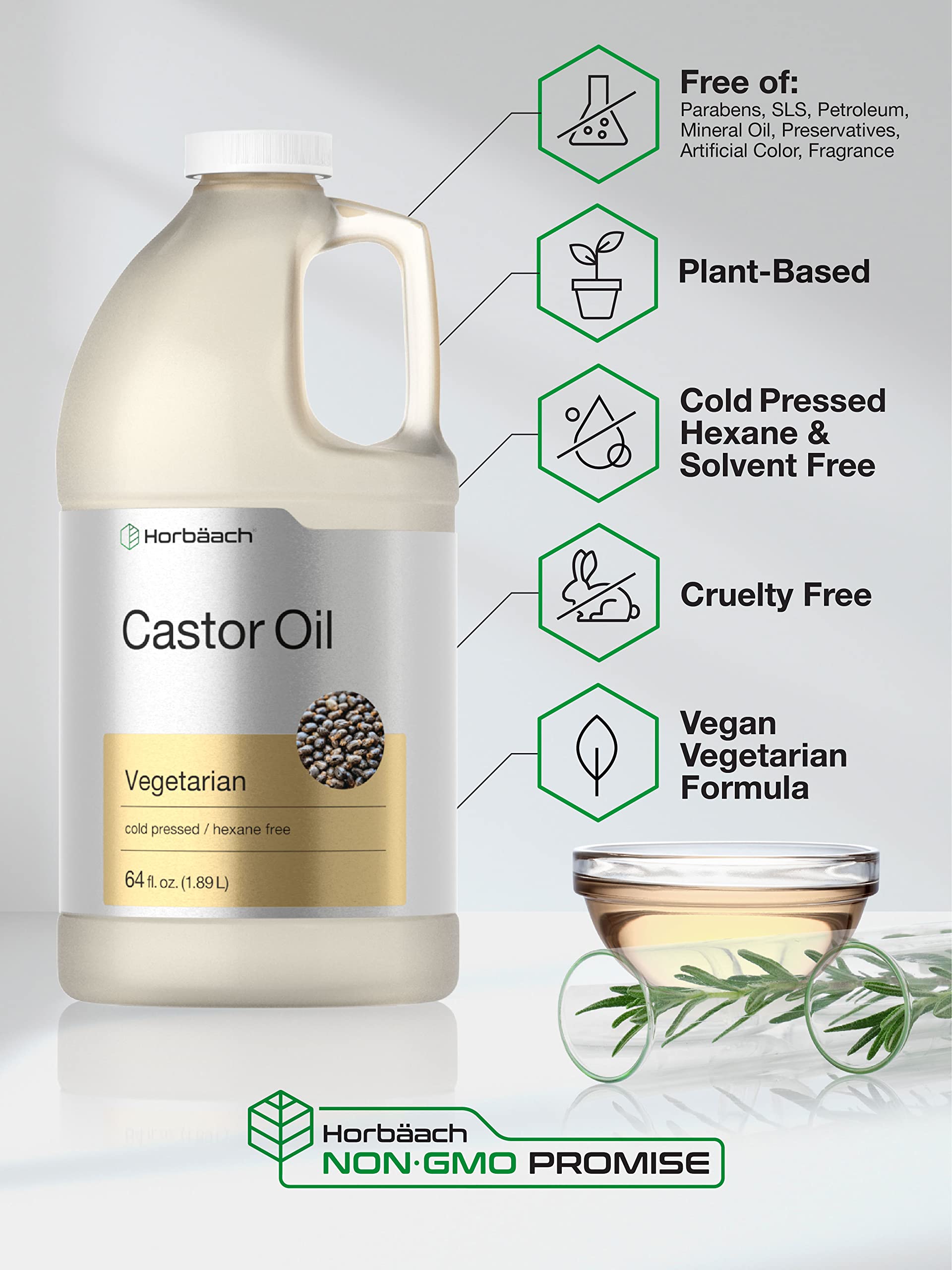 Vegetarian Horbaach castor oil portrait for plant-based hair care.