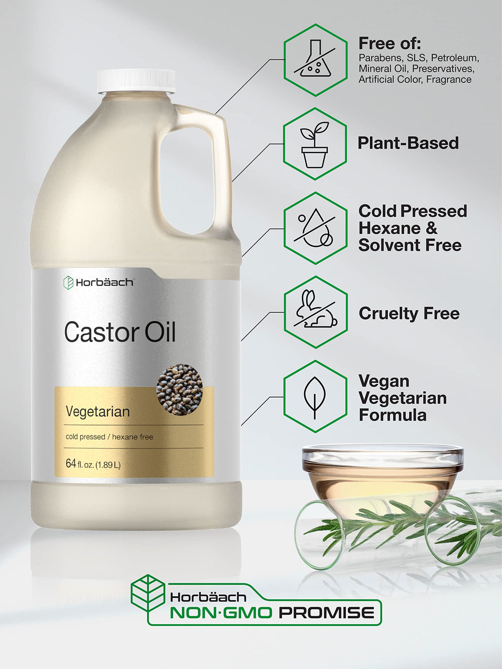 Vegetarian Horbaach castor oil portrait for plant-based hair care.