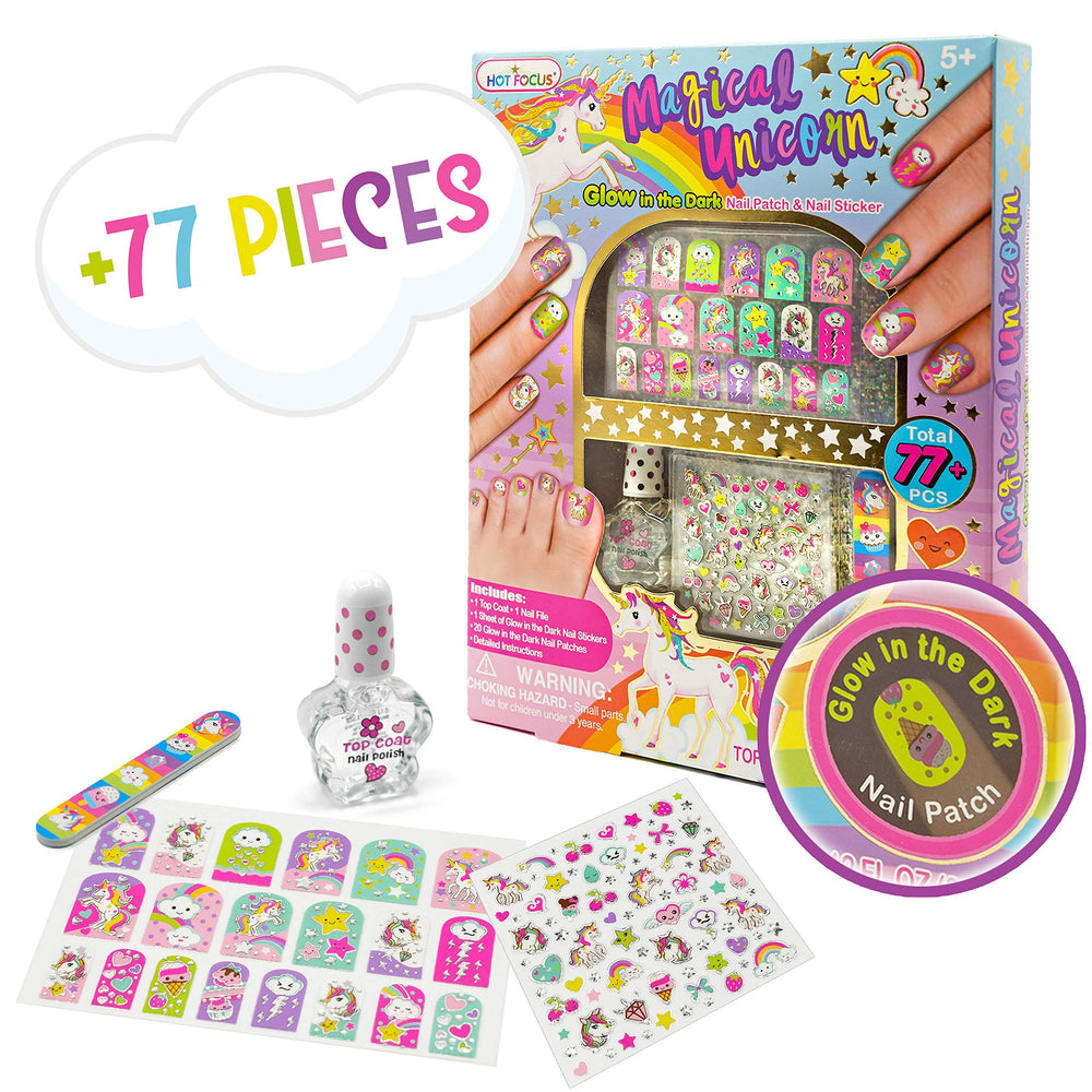 Hot Focus Unicorn Nail Kit glow-in-the-dark stickers for night time designs