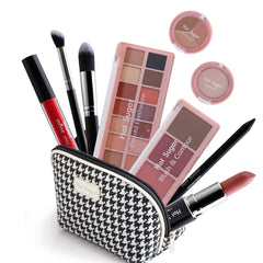 Hot Sugar all-in-one makeup kit in a chic houndstooth bag for on-the-go beauty