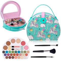 Hot Sugar unicorn makeup kit storage box in green for on-the-go use.