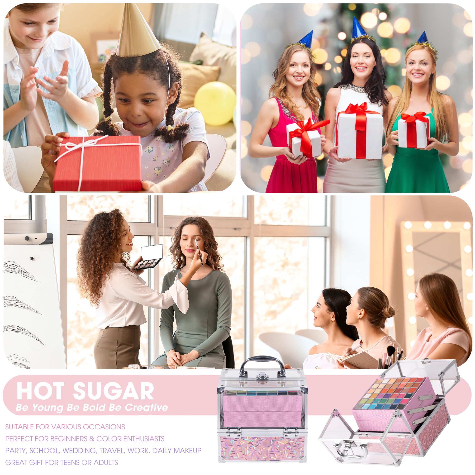 Hot Sugar makeup kit box open revealing a complete beginner-friendly set