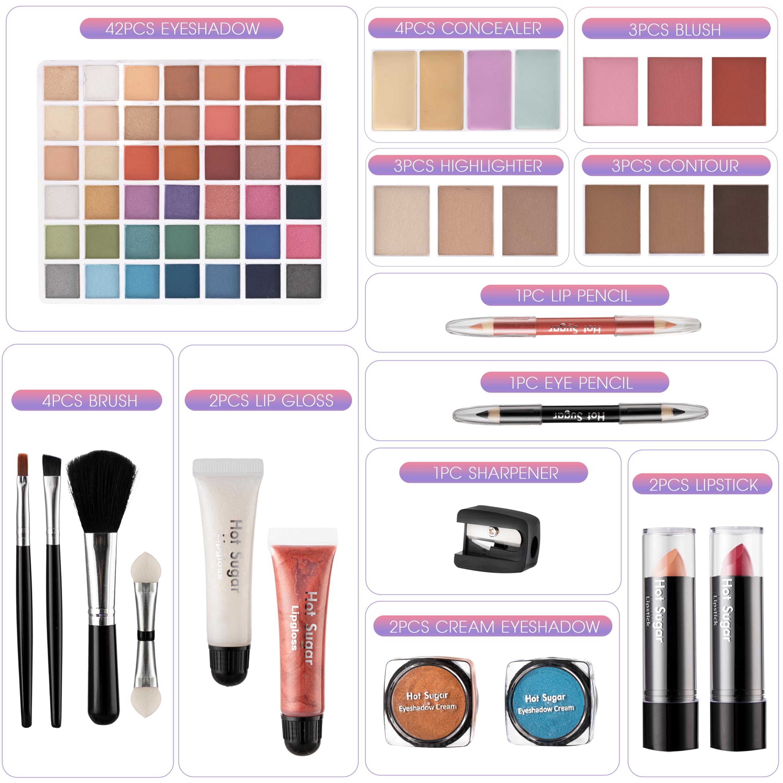 Hot Sugar makeup kit brushes set with easy-to-use tools for gentle application