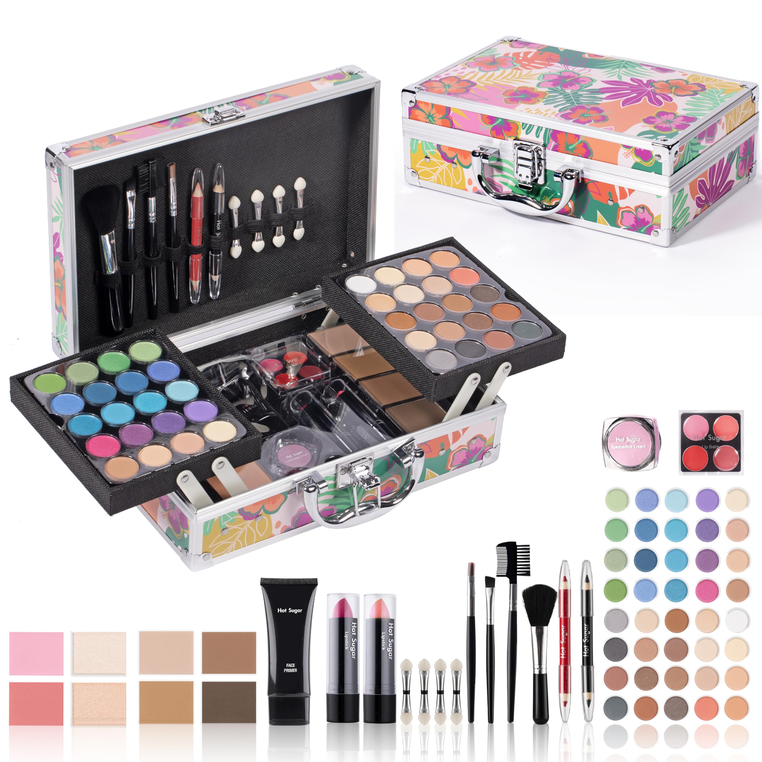 Hot Sugar makeup kit case open shows organized storage for travel.
