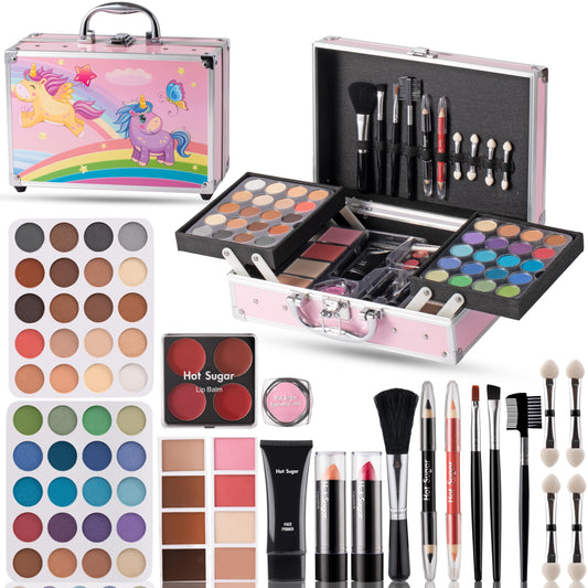 Hot Sugar makeup kit unicorn box with sturdy aluminum case, ideal for travel and storage.