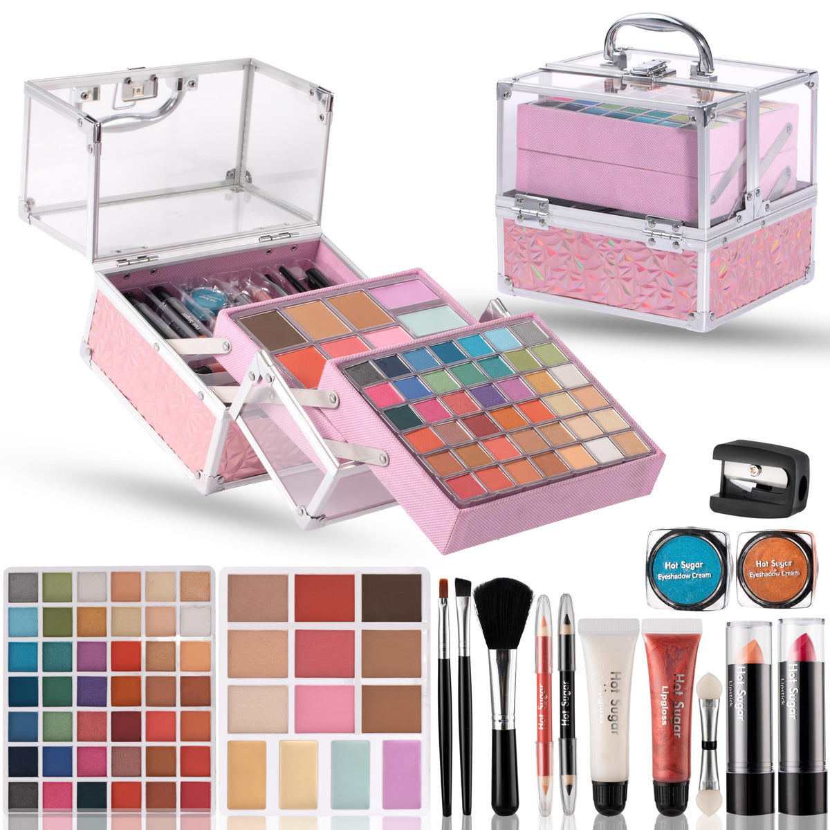 Hot Sugar teen makeup kit palette close-up showing beginner-friendly shades for creative play
