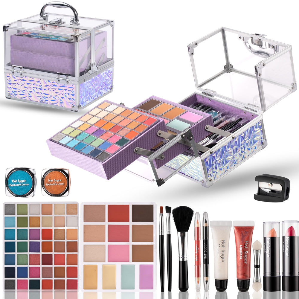 Hot Sugar teen makeup kit purple train case with organized storage for fun looks.