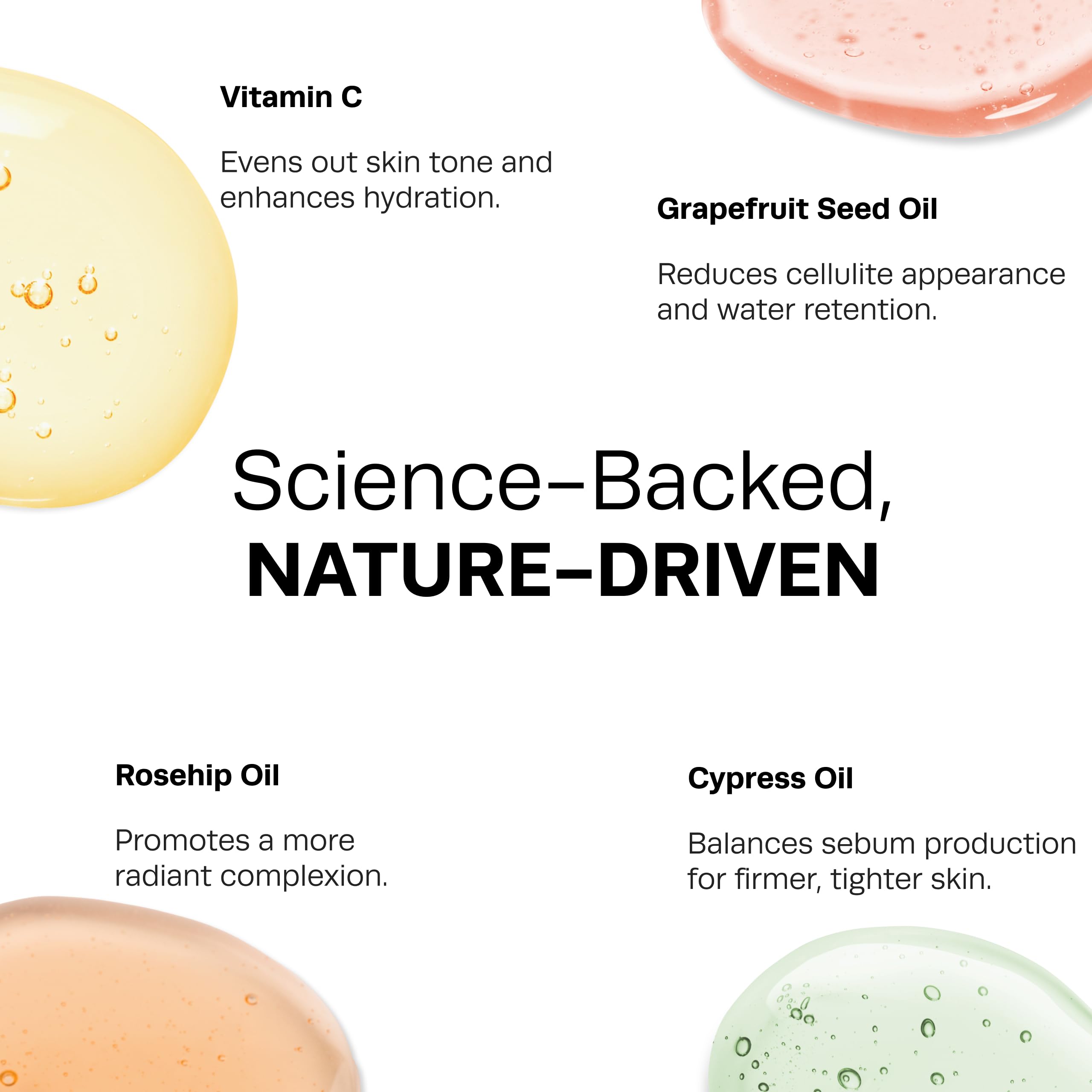Hot Vita Vitamin C Body Oil texture close-up highlighting a lightweight, non-greasy finish.