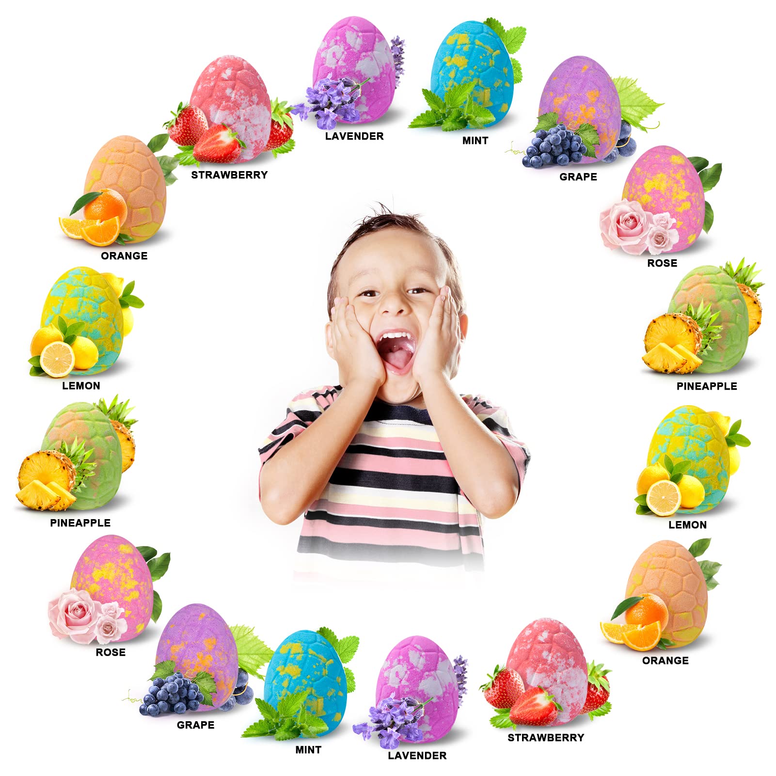 HOTLAKE Dino eggs inside bath bombs reveal surprise toys during bath time.