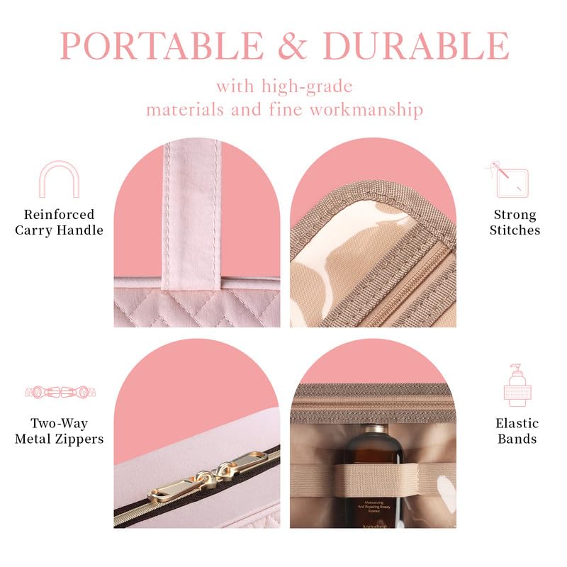 Pale pink HOTOR travel toiletry bag adds chic style to any trip.