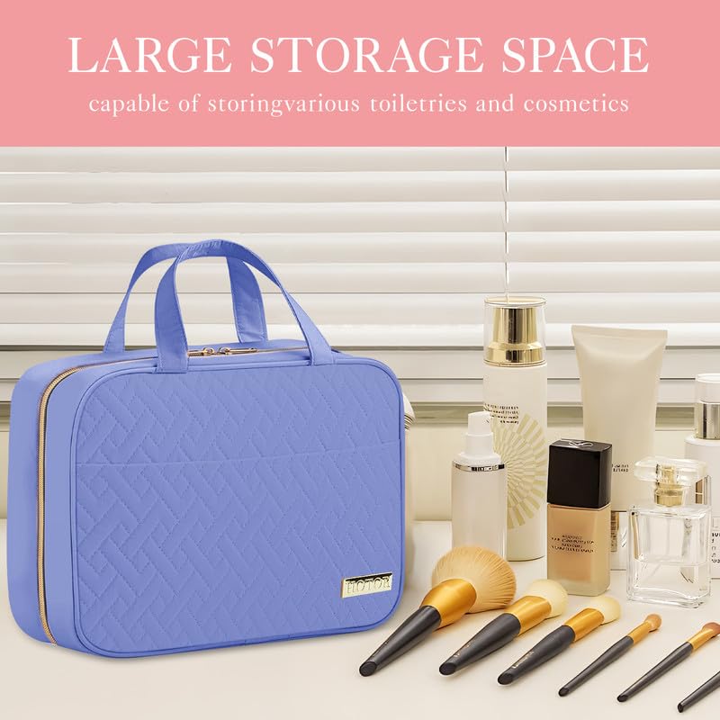 HOTOR Travel Toiletry Bag opened to reveal organized compartments for essentials
