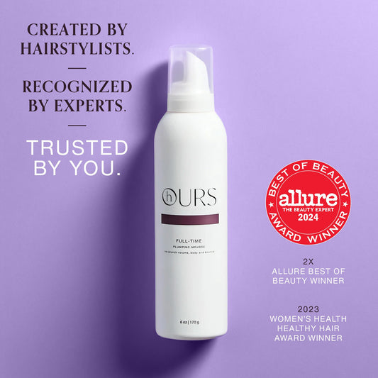 Hours haircare Full-Time Plumping Mousse foam dispense delivering quick lift.