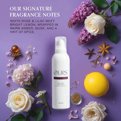 Hours haircare Full-Time Plumping Mousse ingredients featuring castor oil and fatty acids.