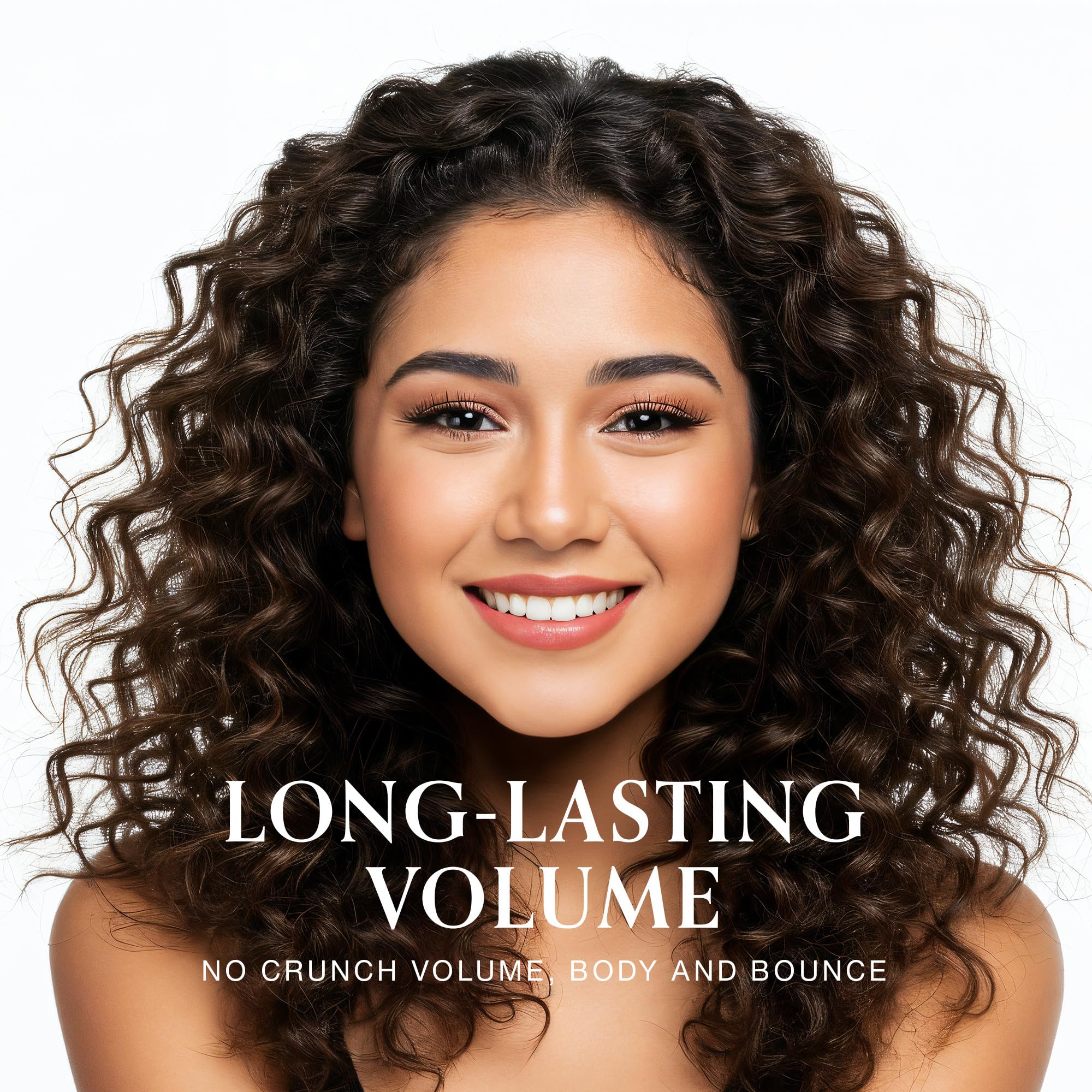 Hours haircare Full-Time Plumping Mousse on styled hair with lasting volume.