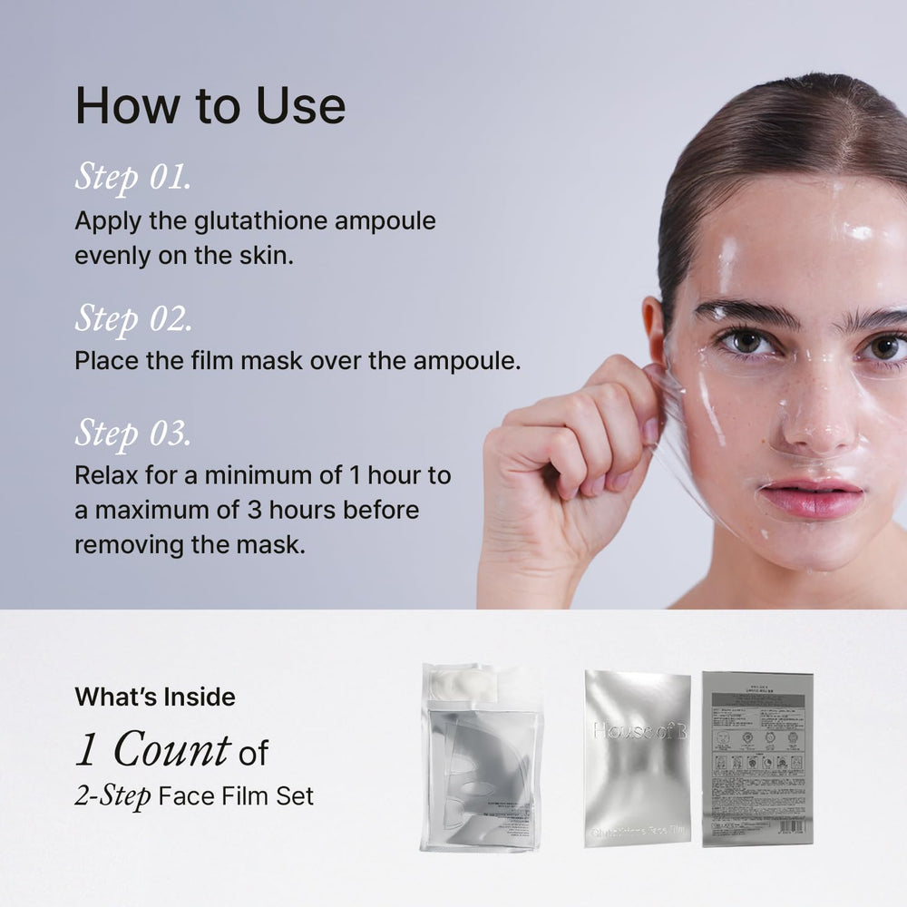 House of B Glow Glutathione film; delivers subtle hydration during use.