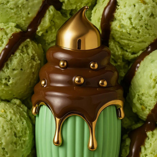 Closeup of the cap highlighting premium presentation and lasting scent.
