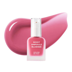 House of Hur Moist Ampoule Blusher Pink Rosie swatch shows dewy color.