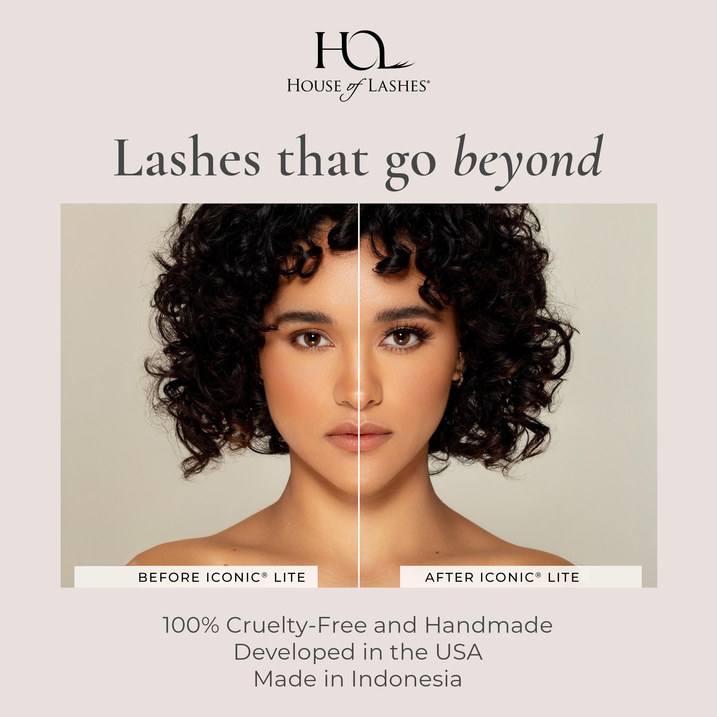 Close-up eye with Iconic Lite lashes showing wispy volume and cat-eye lift