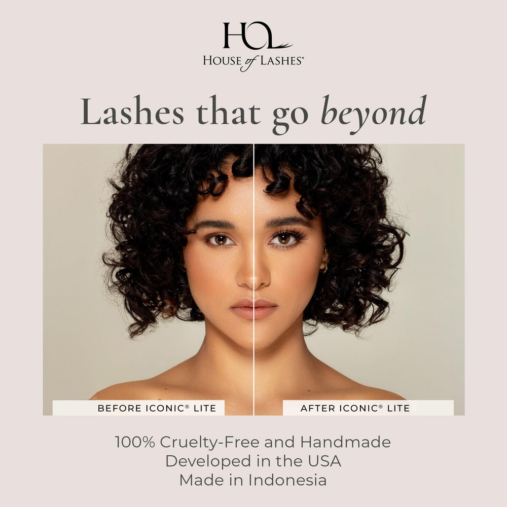 Close-up eye with Iconic Lite lashes showing wispy volume and cat-eye lift