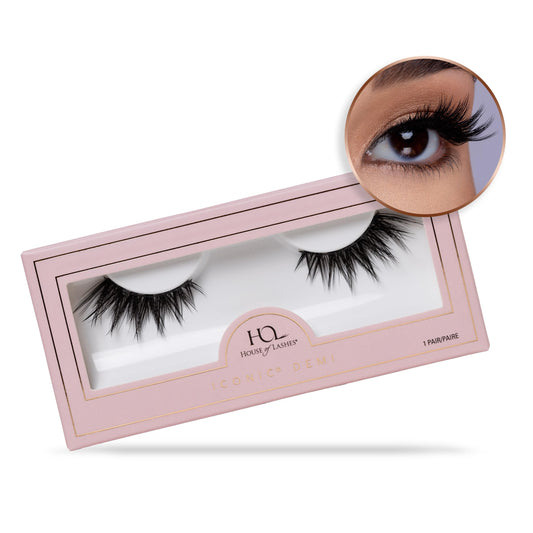 House of Lashes Iconic Demi close-up shows bold voluminous flare for dramatic eyes.