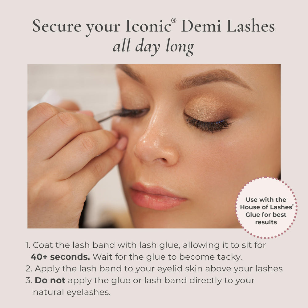 Criss-cross pattern of Iconic Demi blends with natural lashes for a fuller, layered look.