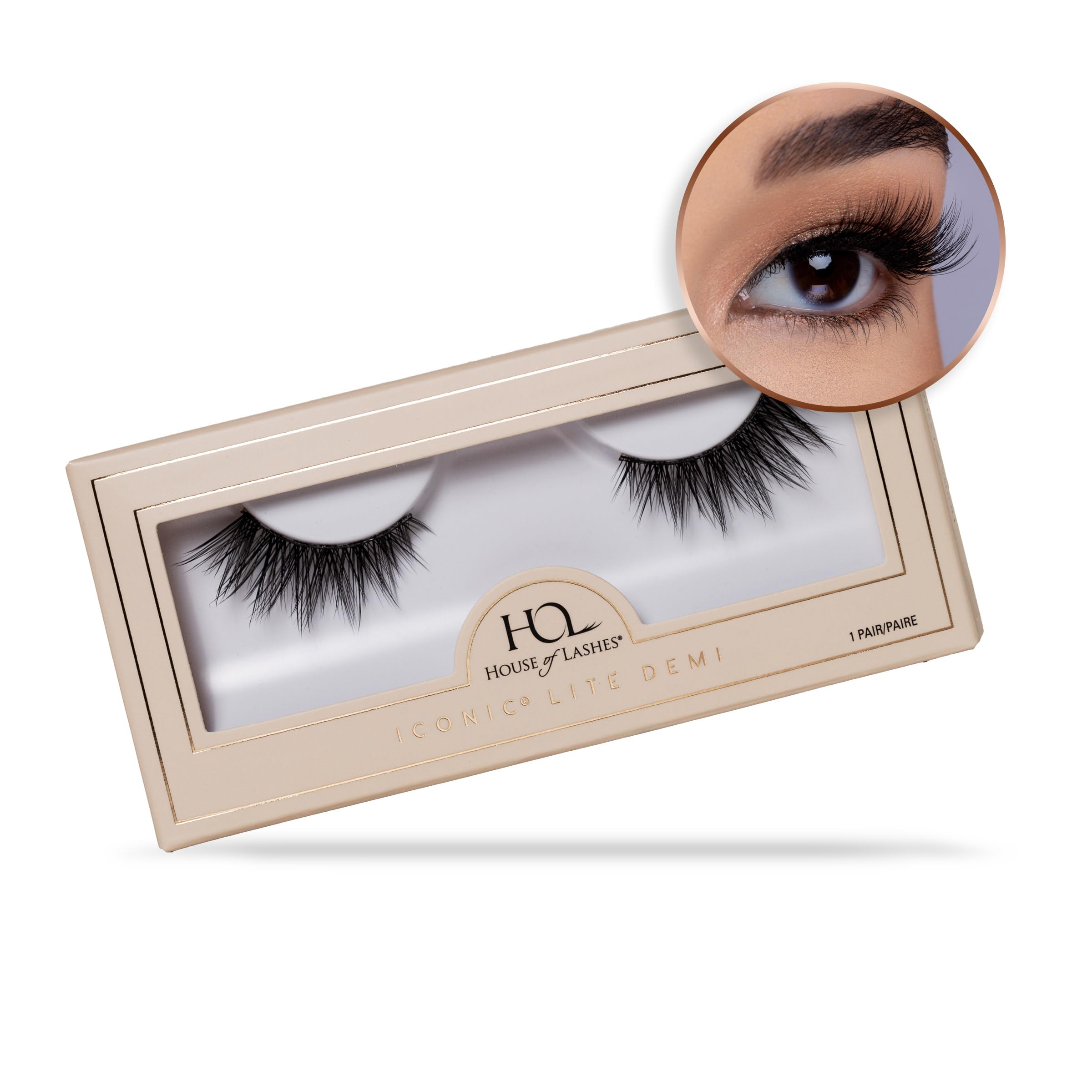 House of Lashes Iconic Lite Demi flared lash adds natural cat-eye volume.