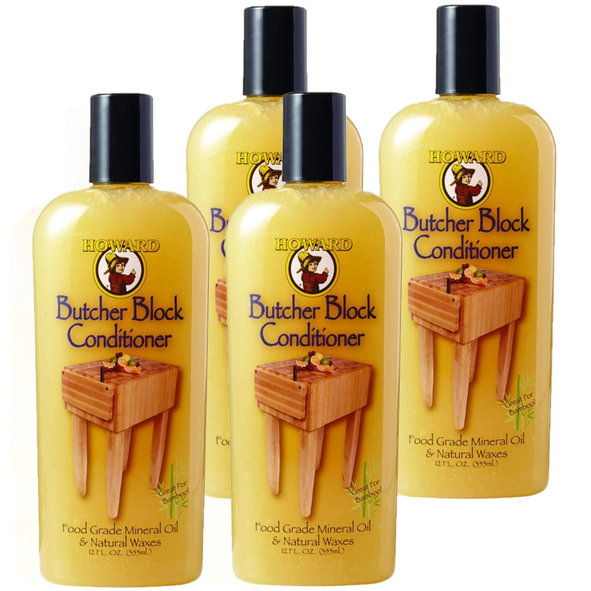 Howard BBC012 12oz bottle for easy wood conditioning on butcher blocks.