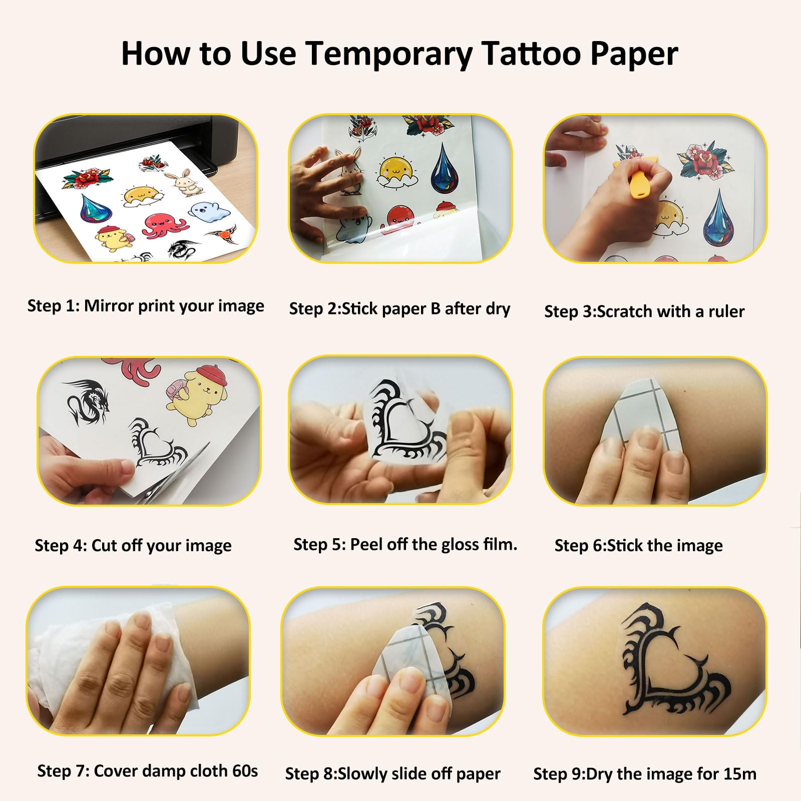 Hoxemator printer-compatible tattoo paper for laser and inkjet printers