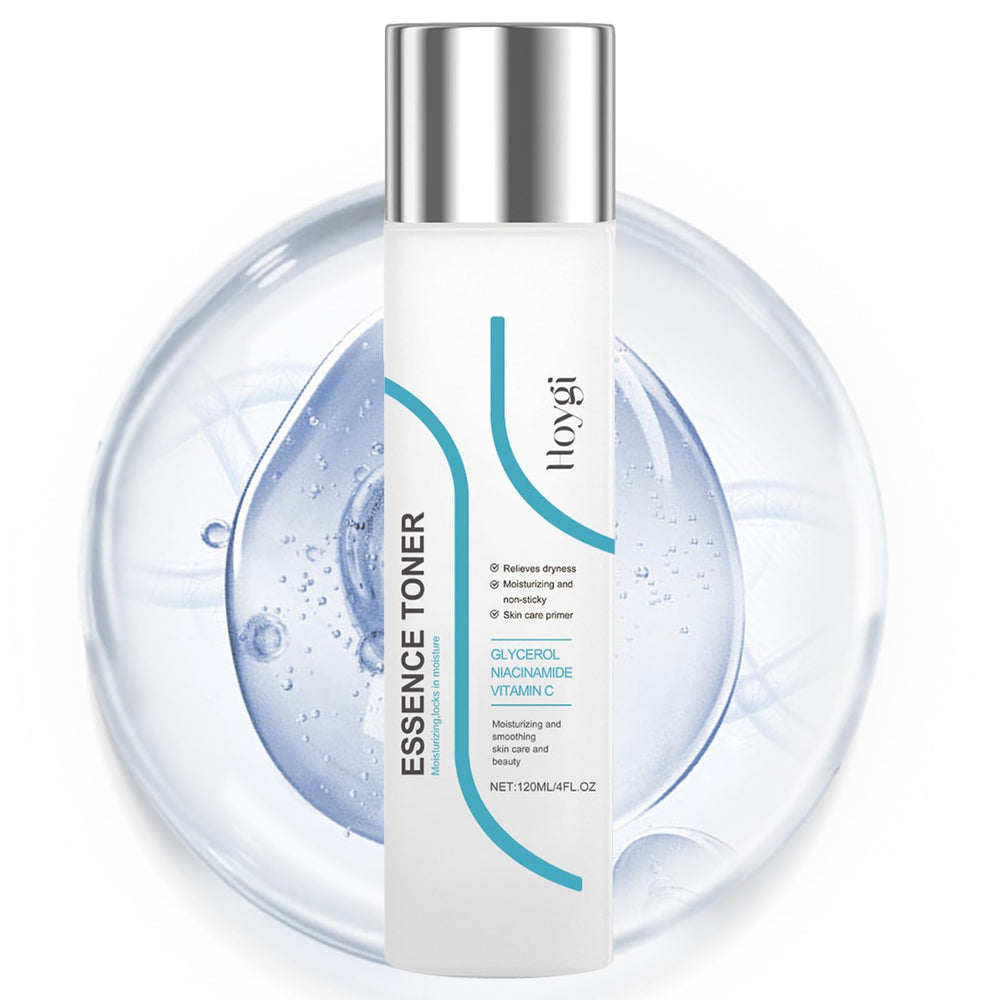 HOYGI Toner bottle close-up showing hydrating formula for refreshed skin.