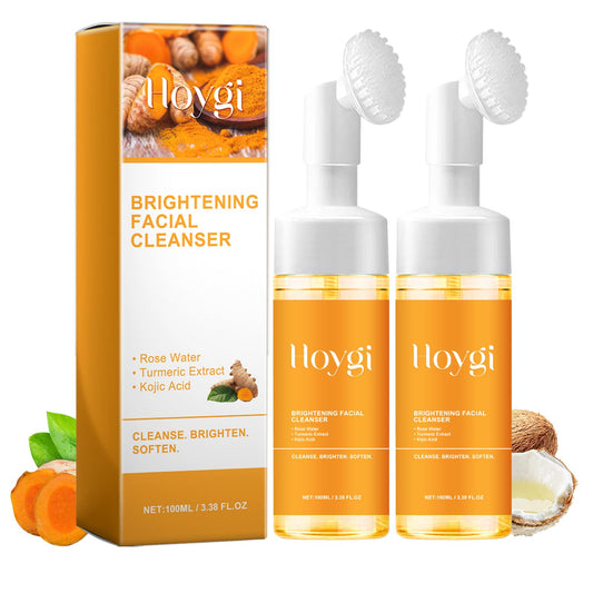Hoygi turmeric face wash with brush for a gentle cleanse and smooth foam