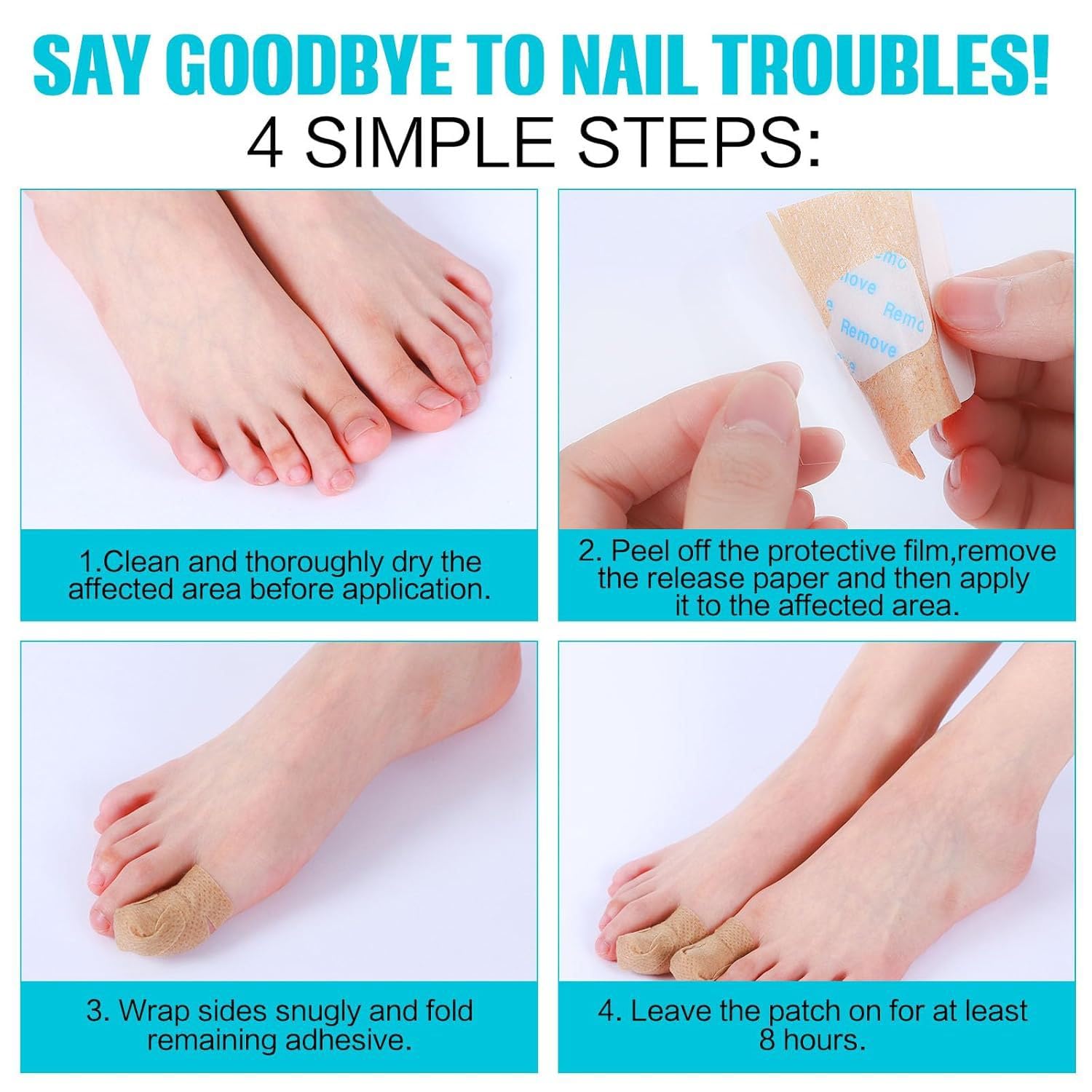 HQCC fungal nail patch on toenail for comfortable all-day wear